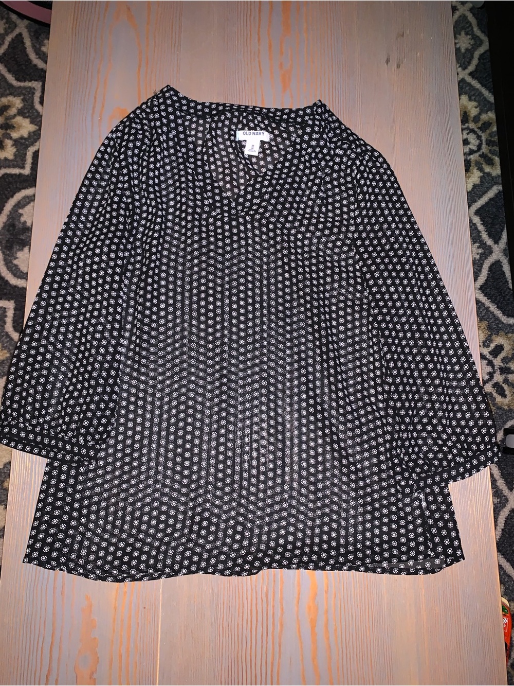 Women’s Old Navy Black Blouse with White Floral Dot Print